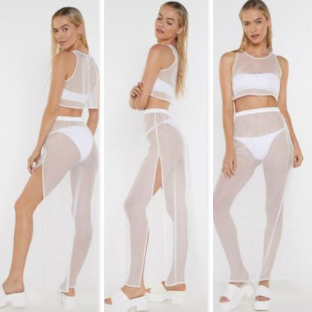 Star Studded Sheer Crop Top and Maxi Skirt Set